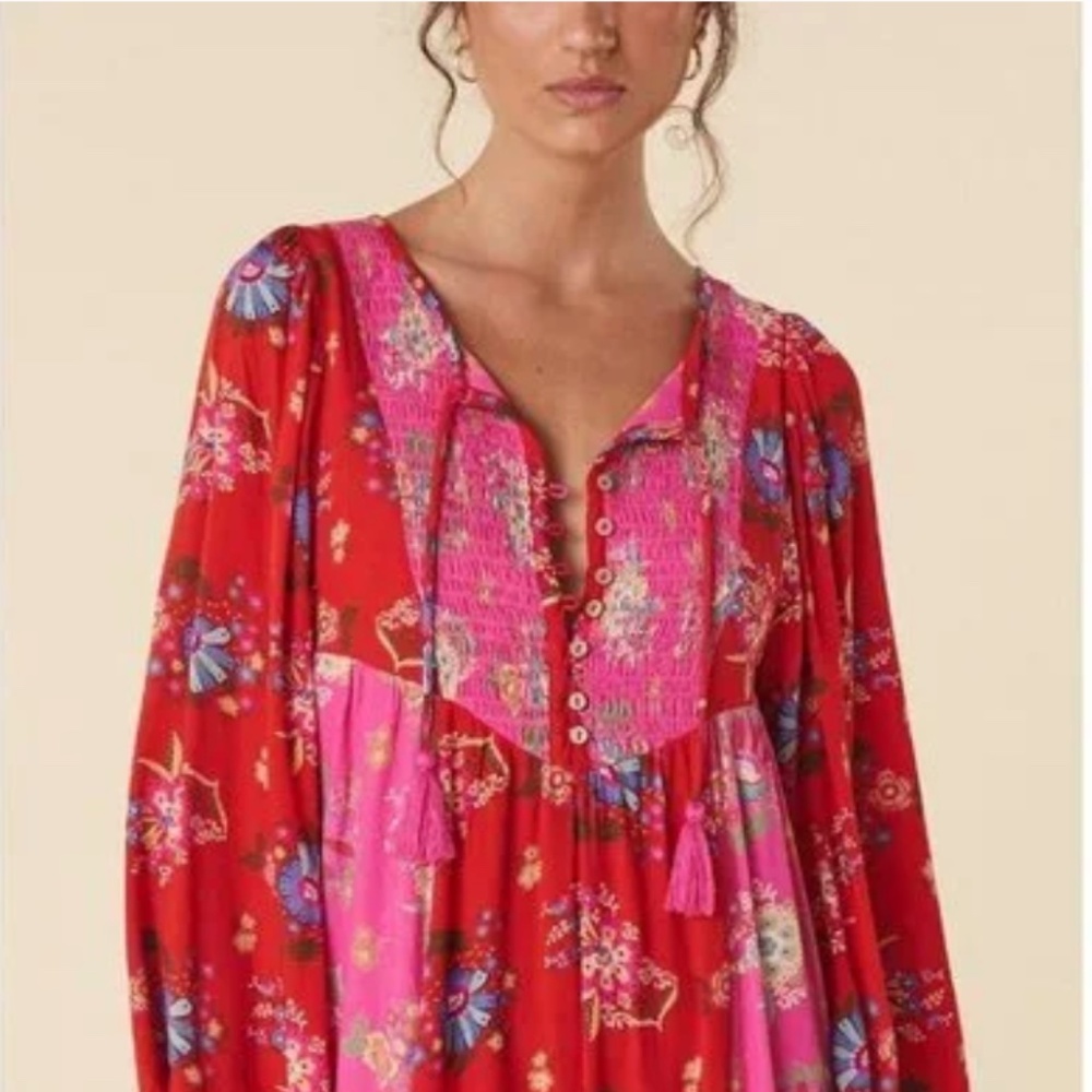 SPELL SOLSTICE BOHO MIDI DRESS - SALSA ROSE